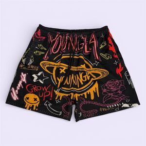 Young LA Mesh Men’s Shorts - Graffiti Print - Black Multi - Size Small